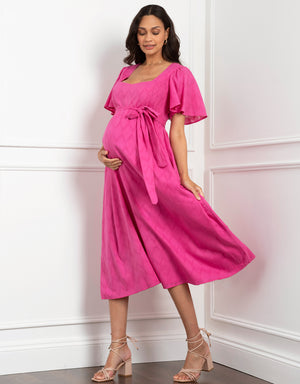 Fuchsia Pink Cotton Broderie Maternity & Nursing Dress