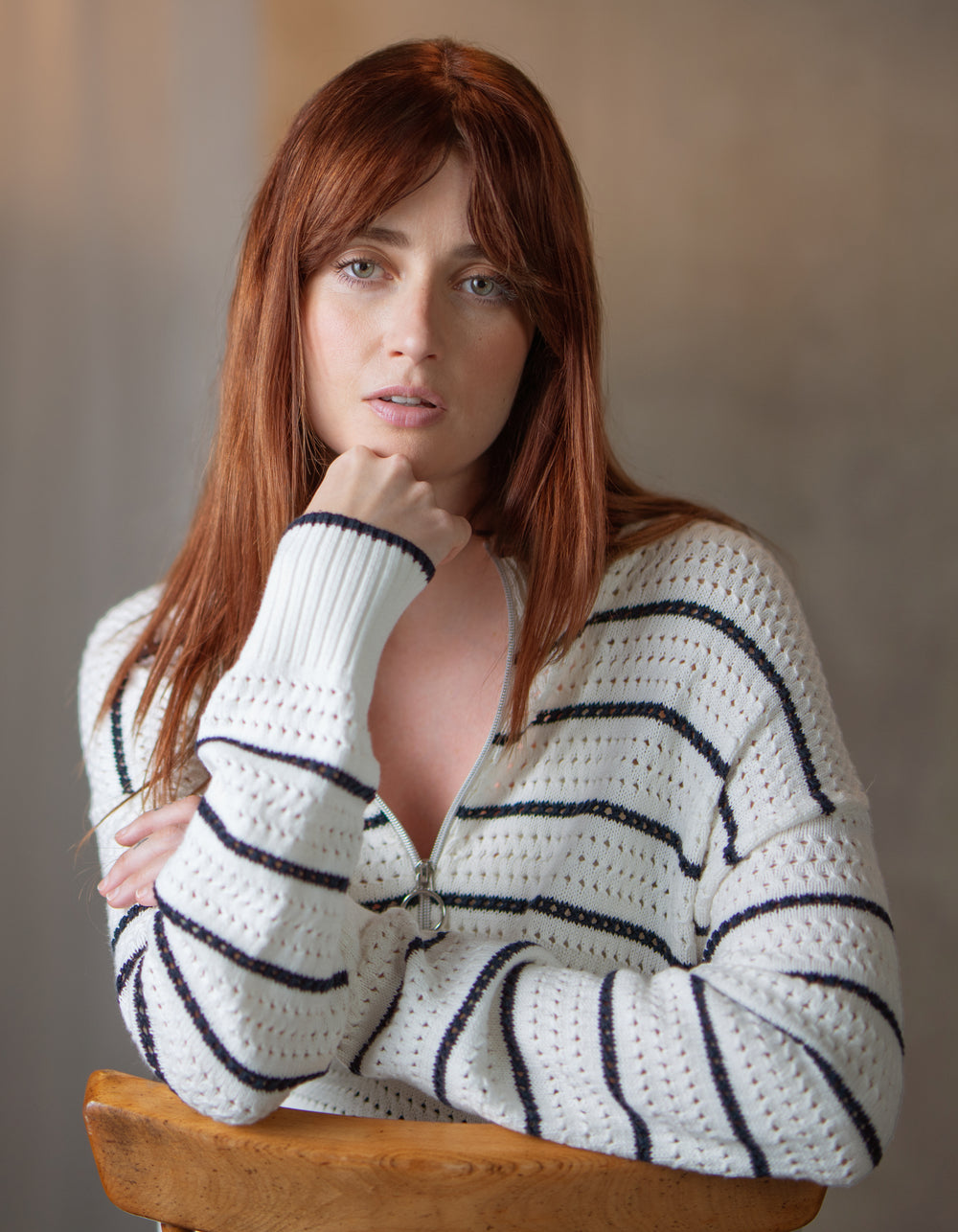 Textured Stripe Cotton Maternity + Nursing Jumper