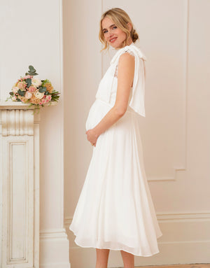 Ivory Maternity + Nursing Dress with Neckline Tie