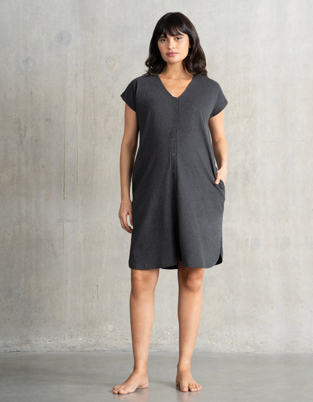 Chemise de nuit d'hôpital en coton biologique  - Gris
