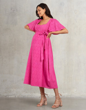 Fuchsia Pink Cotton Broderie Maternity & Nursing Dress