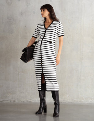Super-Soft Stripe Rib Knit Maternity & Nursing Dress