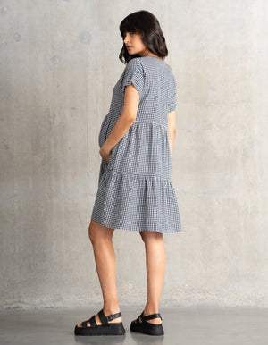 Cotton Gingham Button-Down Shift Maternity-To-Nursing Dress