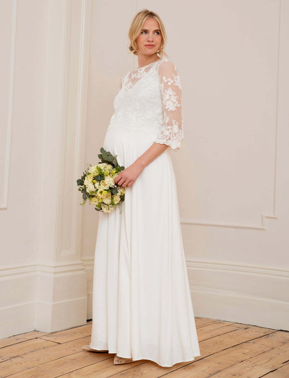 Maternity Wedding Dress with Detachable Lace
