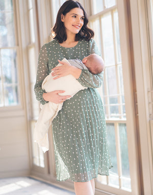 Sage Polka Dot Chiffon Maternity + Nursing Dress