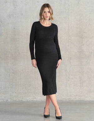 Schwarzes, mehrlagiges, gestricktes Umstands- und Stillkleid | Seraphine