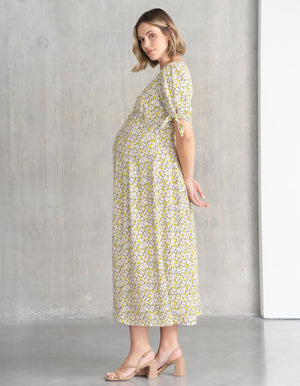 Bow Sleeve Maternity Midi Dress