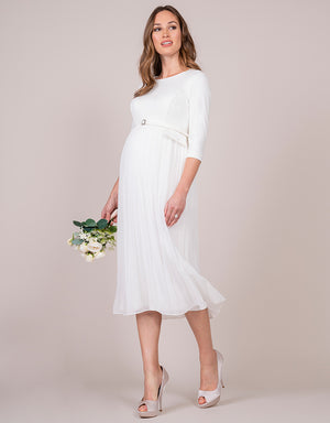Ivory Pleated Maternity Midi Dress