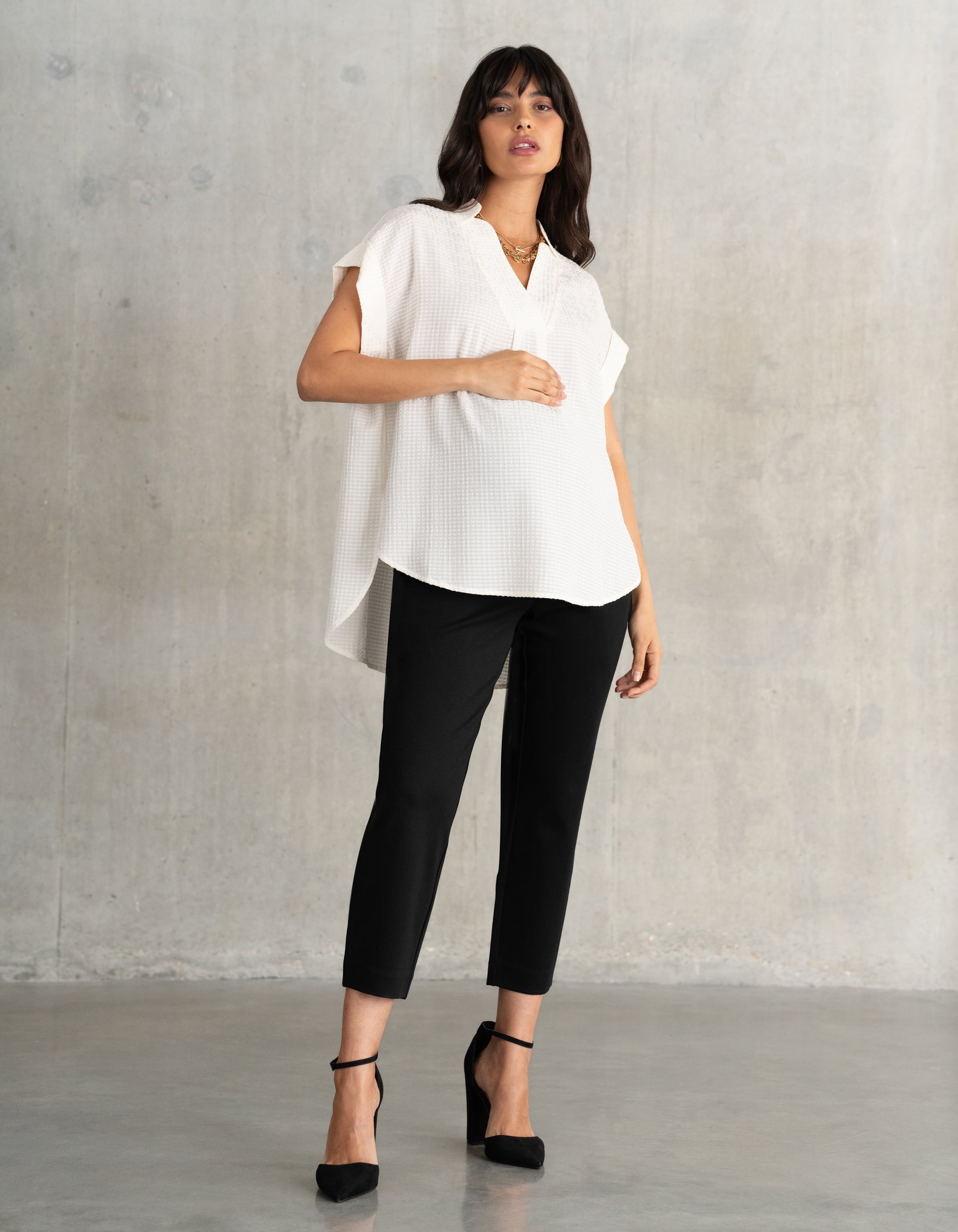 Cap Sleeve Textured Maternity Blouse