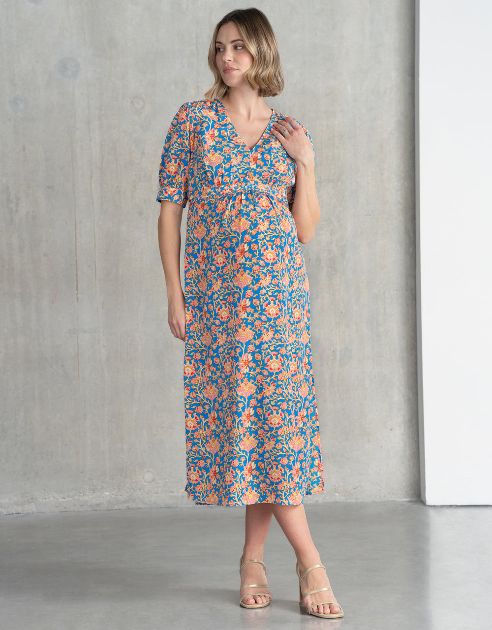 Pleat Detail A-Line Maxi Maternity Dress