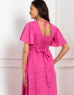 Fuchsia Pink Cotton Broderie Maternity & Nursing Dress