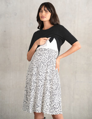 Black + White Knitted Top Maternity + Nursing Dress