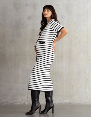 Super-Soft Stripe Rib Knit Maternity & Nursing Dress