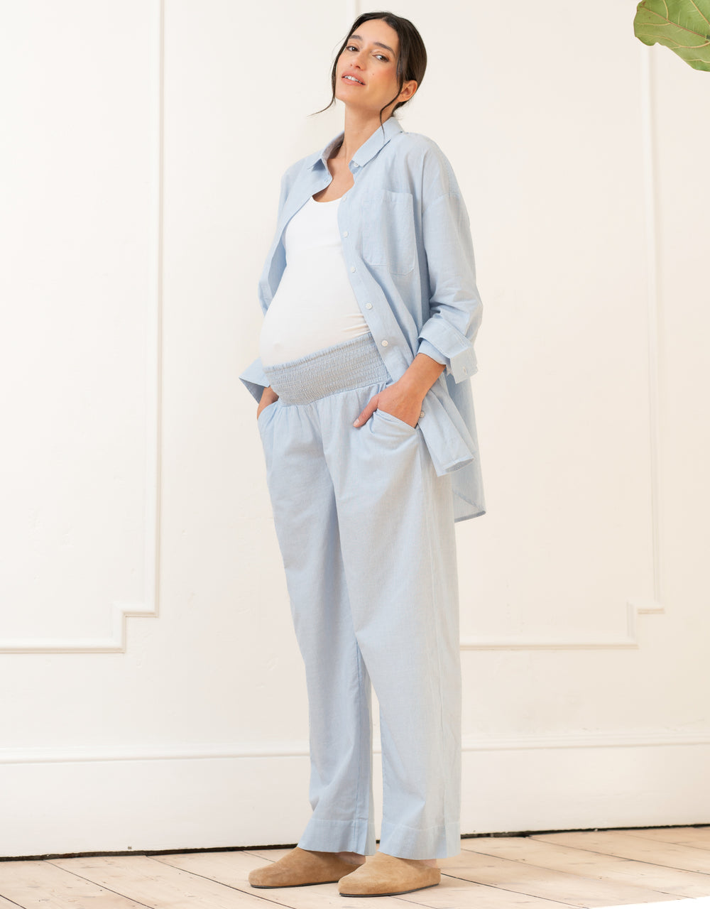 Fine Stripe Full-Length Cotton Pyjama Maternity-to-Nursing Set