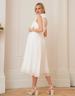 Ivory Maternity + Nursing Dress with Neckline Tie