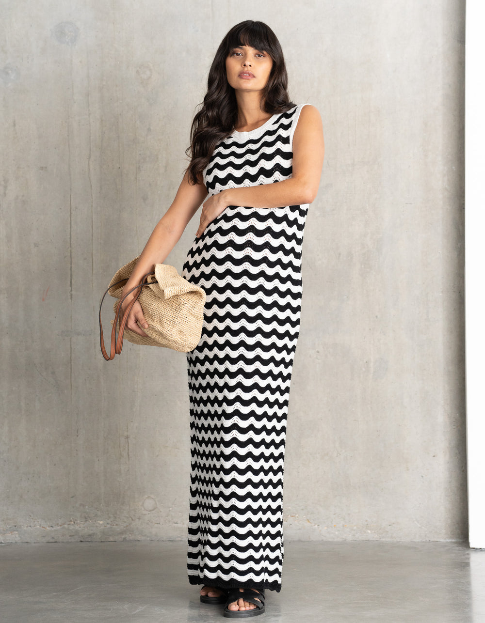 Wave Stitch Knit Maxi Maternity Dress