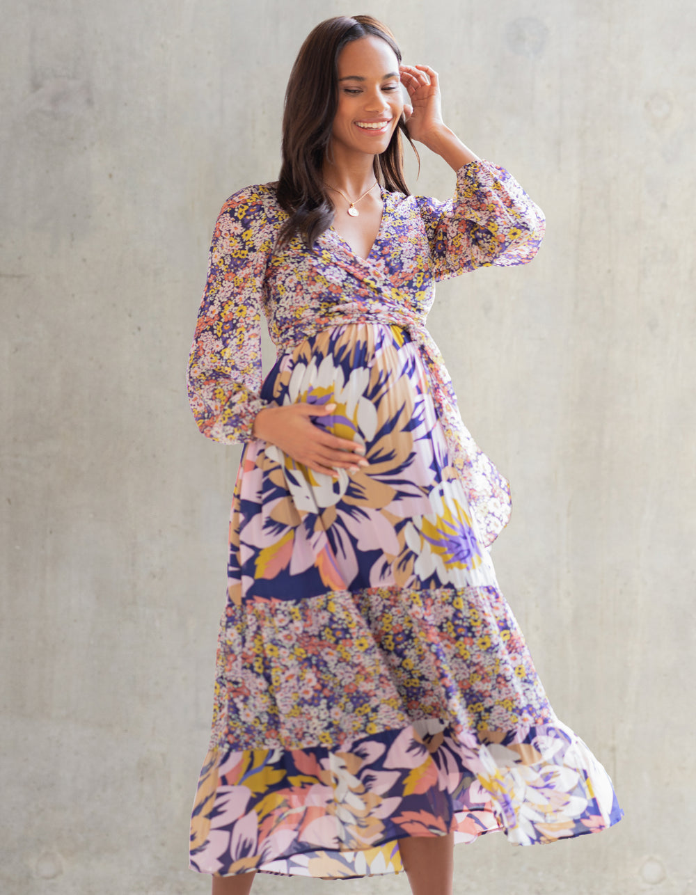 Boho Floral Maternity + Nursing Midi Dress