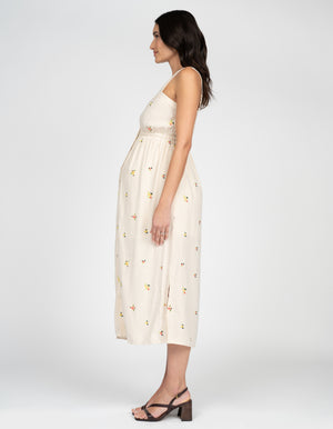 Embroidered Button-Down Midi Maternity-To-Nursing Dress