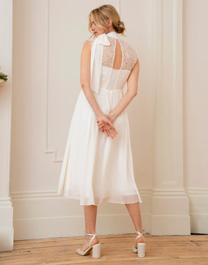 Ivory Maternity + Nursing Dress with Neckline Tie