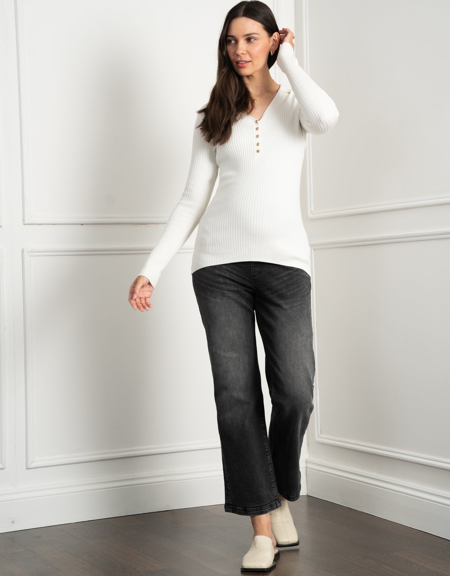Rib Knit Collar Detail Maternity + Nursing Top