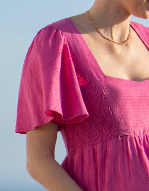 Fuchsia Pink Cotton Broderie Maternity & Nursing Dress