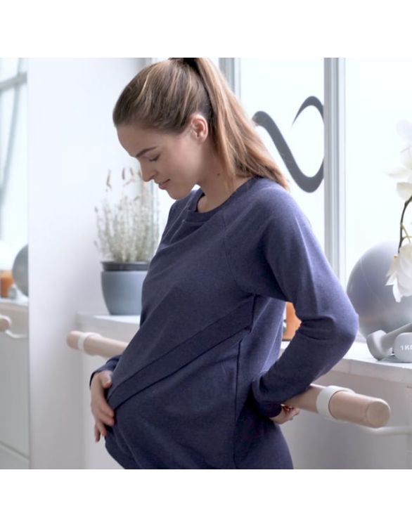 Seraphine Blue Cotton Blend Maternity & Nursing Sweatshirt Large