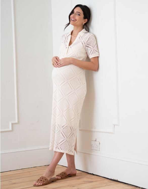 Textured crochet long dress in a cotton blend