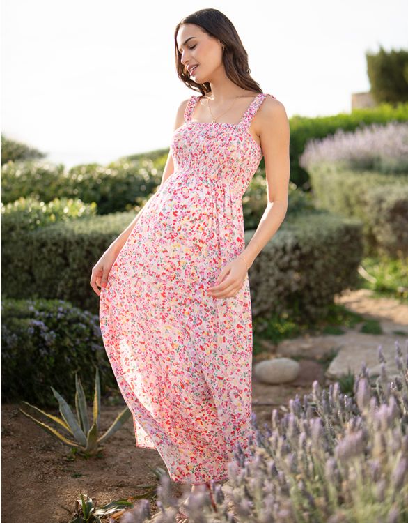 Pink Floral Maternity Maxi Dress