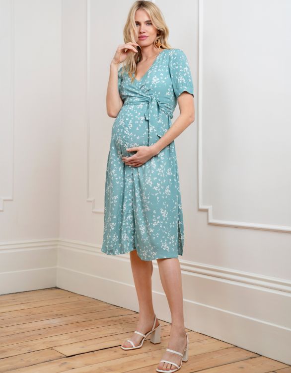 Sage Floral Maternity & Nursing Midi Dress
