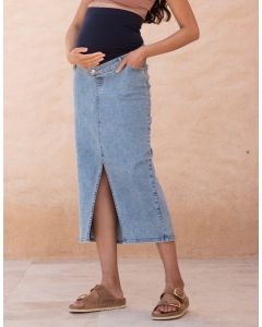 Midi-Length Over Bump Denim Skirt