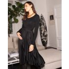 Black Pleated Maternity Midi Skirt