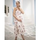 White Floral Tiered Midi Maternity Dress