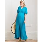 Turquoise Blue Jersey Maternity to Nursing Maxi Dress
