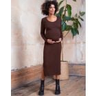 Brown Ribbed Maternity & Nursing Dress
