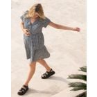 Cotton Gingham Tiered Button-Down Shift Dress